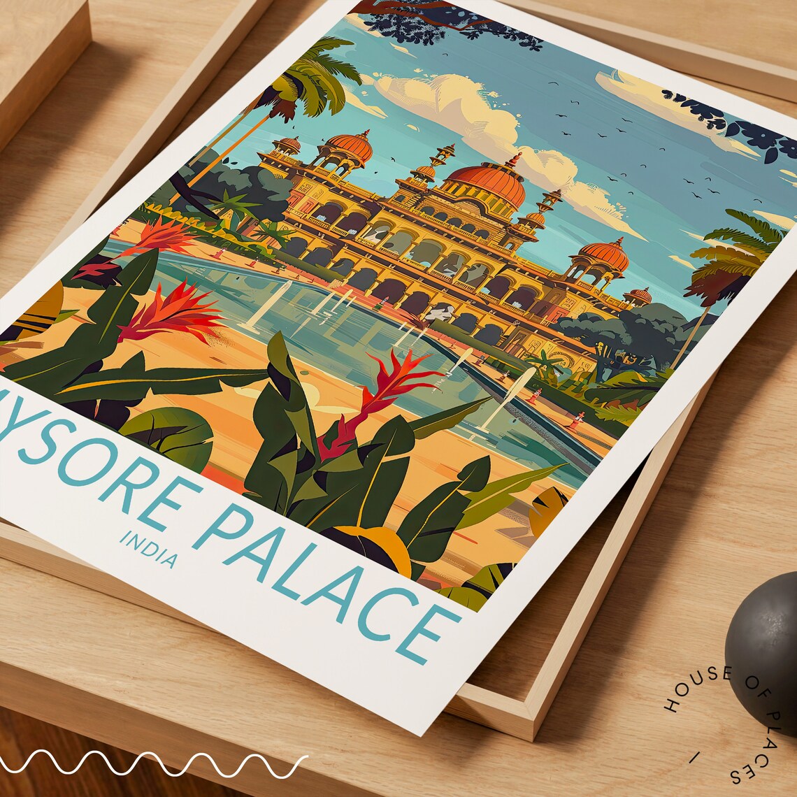 Mysore Palace India Golden Domes Retro Illustration Travel Poster - Image 3