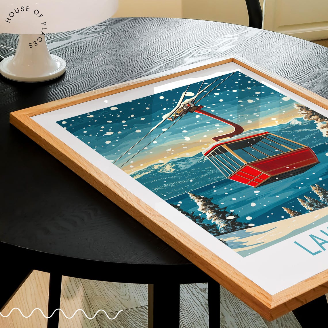 Lake Tahoe California Red Gondola Snowfall Winter Scene Poster - Image 3