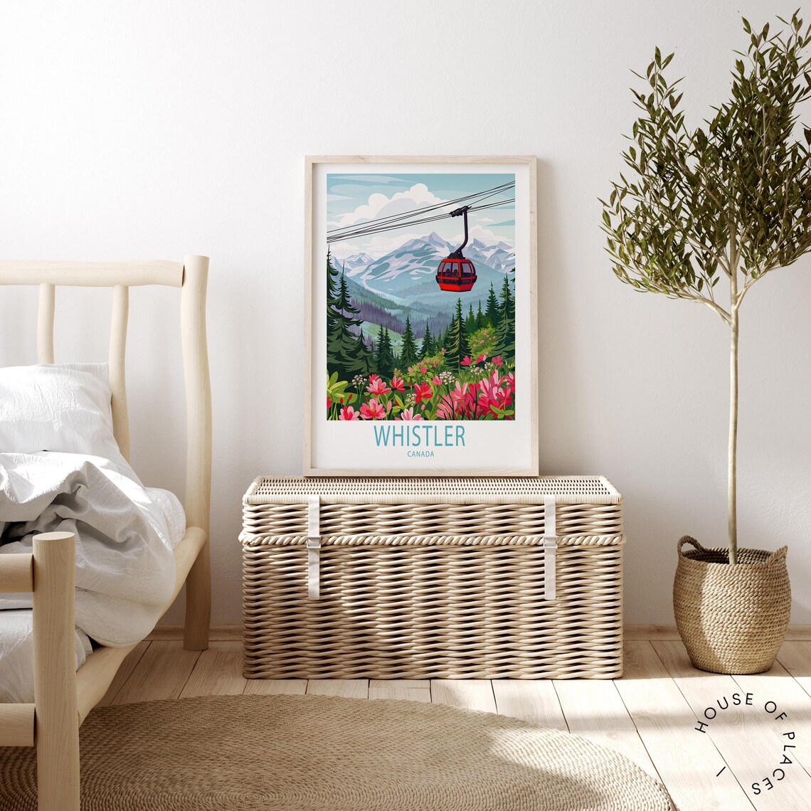 Whistler Canada Red Gondola Alpine Summer Wildflower Art Poster - Image 2