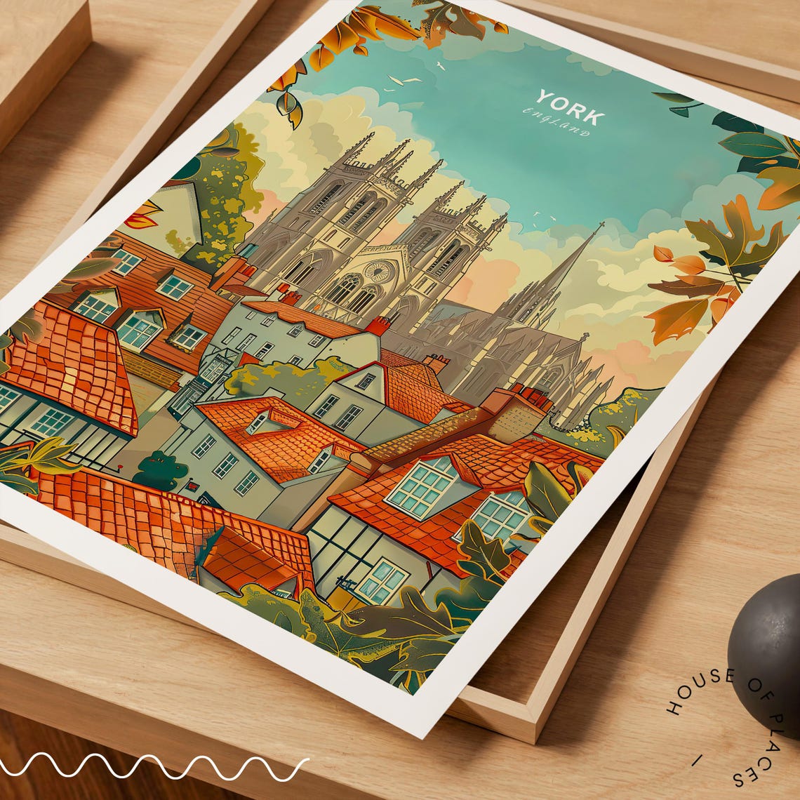 York England York Minster Cathedral Autumn Rooftops Travel Poster - Image 3