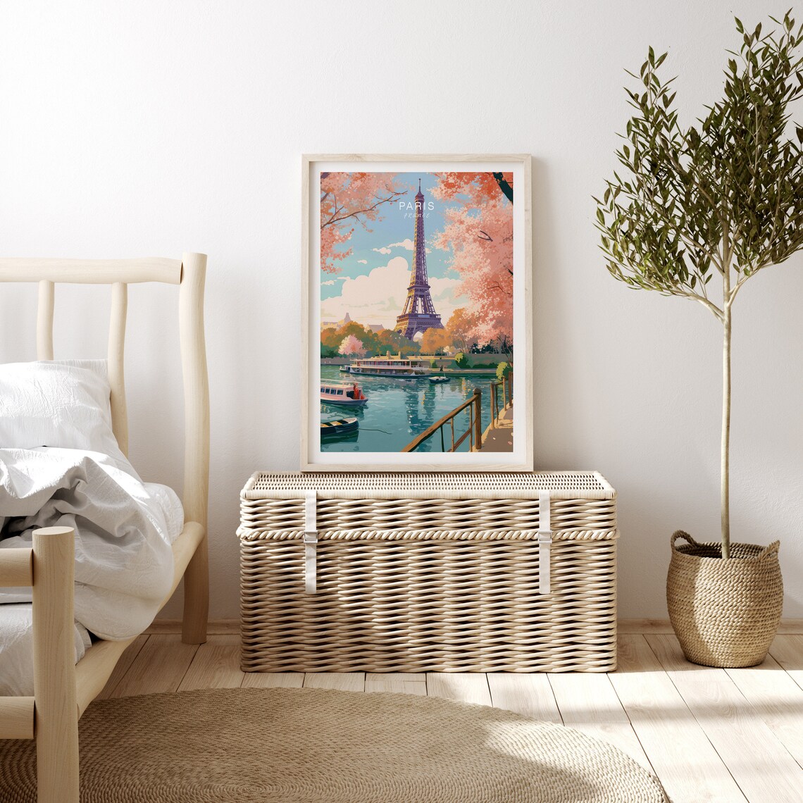 Paris France Eiffel Tower Cherry Blossom Spring Travel Art Poster - Image 3