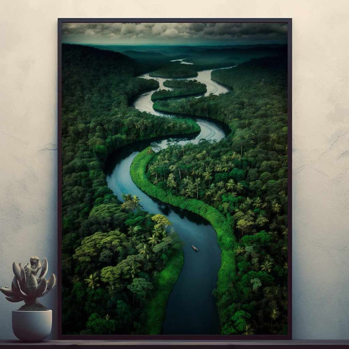 Winding River Through Lush Tropical Rainforest Aerial Poster