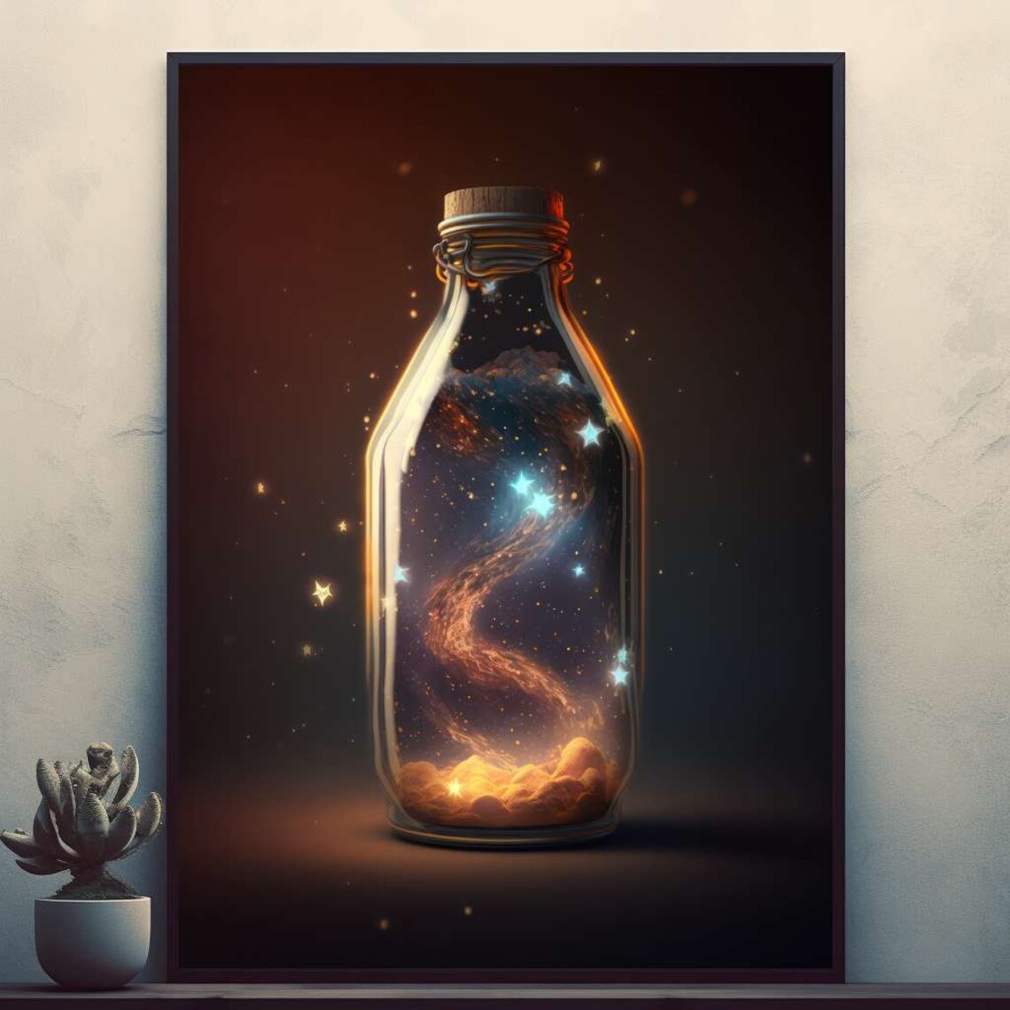 Milky Way Galaxy Trapped Inside a Glass Bottle Space Wall Art