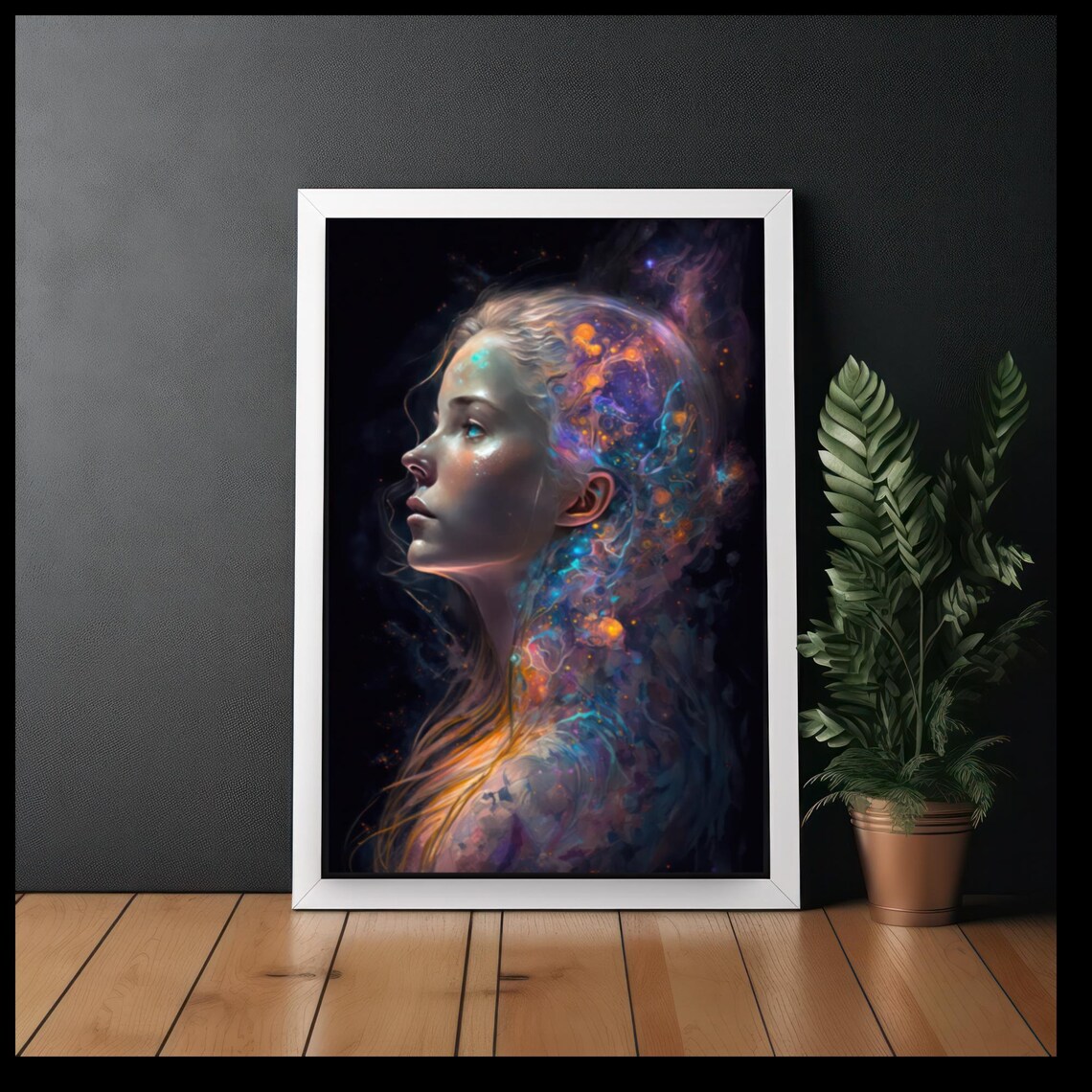 Cosmic Woman Profile Galaxy Nebula Hair Space Fantasy Art Poster