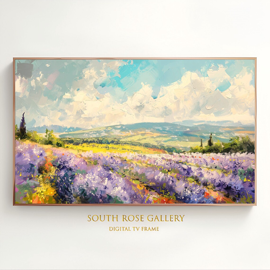 Purple Lavender Field Rolling Hills Summer Landscape Painting Poster