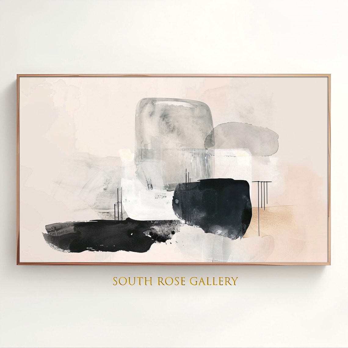 Minimalist Black Gray Abstract Shapes Blush Pink Boho Style Poster