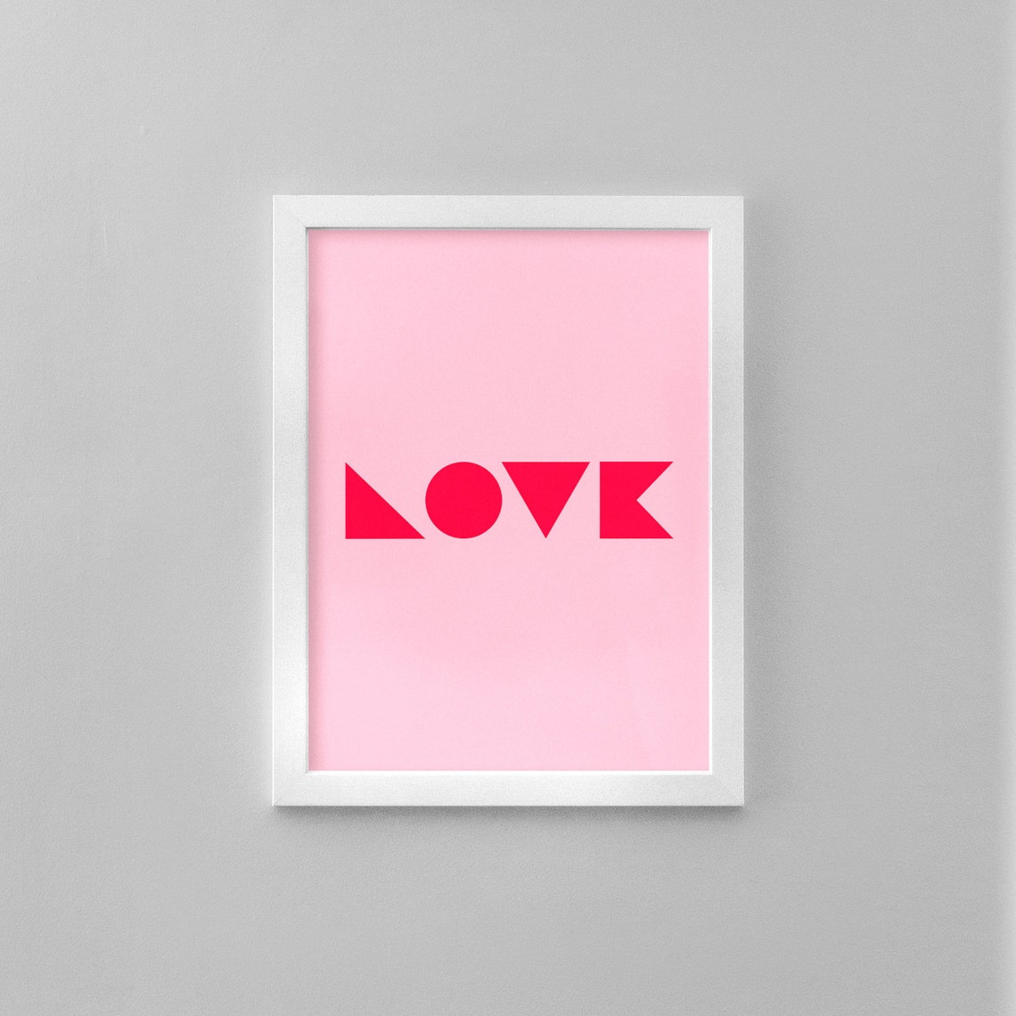LOVE Geometric Shapes Bold Red Minimalist Pink Design Art Print