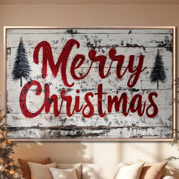 Merry Christmas Rustic Shiplap Farmhouse Sign Horizontal Wall Poster
