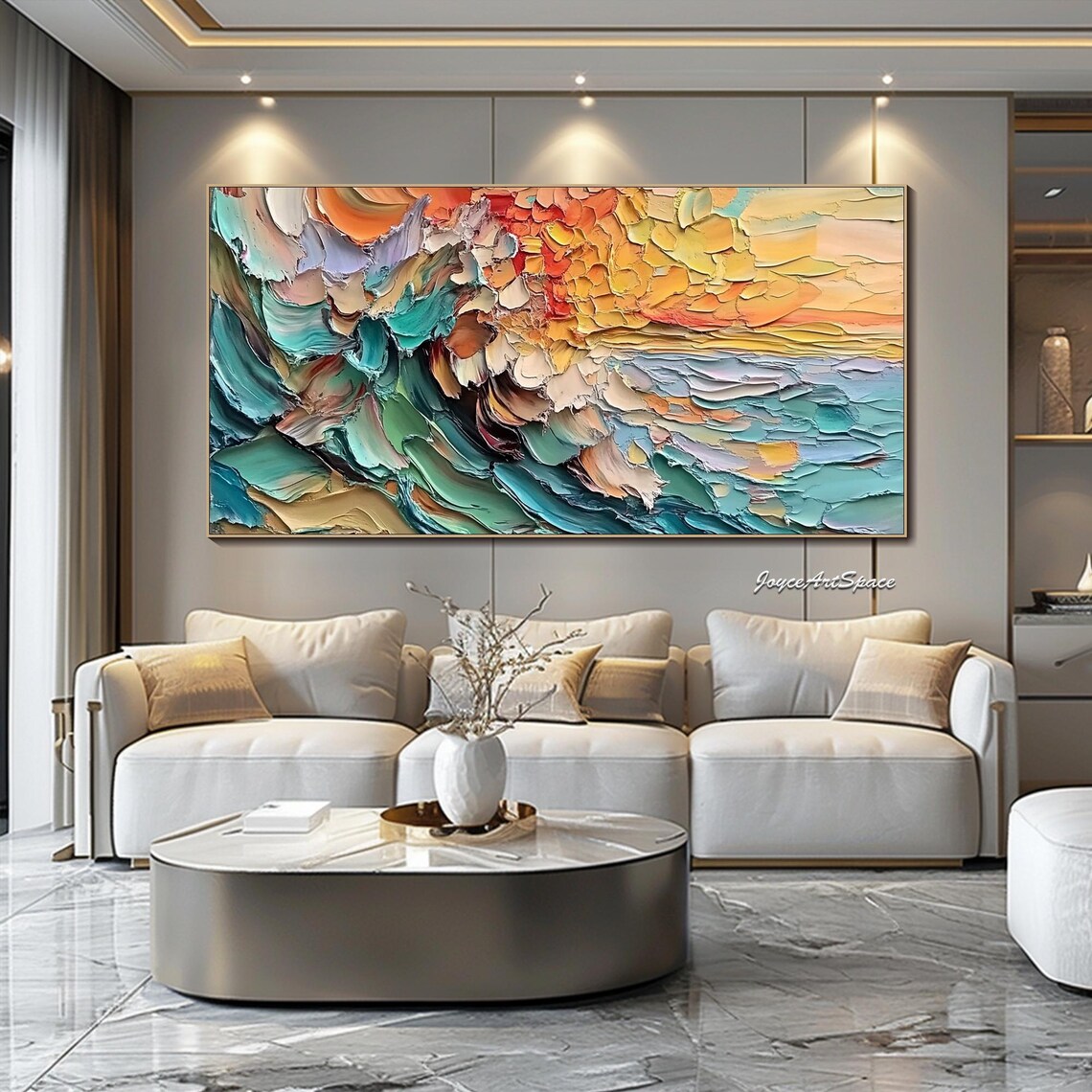 Abstract Ocean Beach Sunset, Oil Painting Wall Art - Image 2
