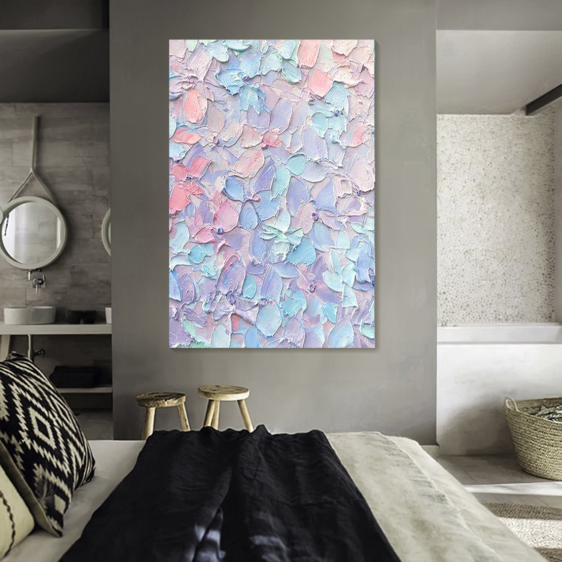 Pastel Petals Lavender Pink Blue Abstract 3D Impasto Wall Art - Image 3
