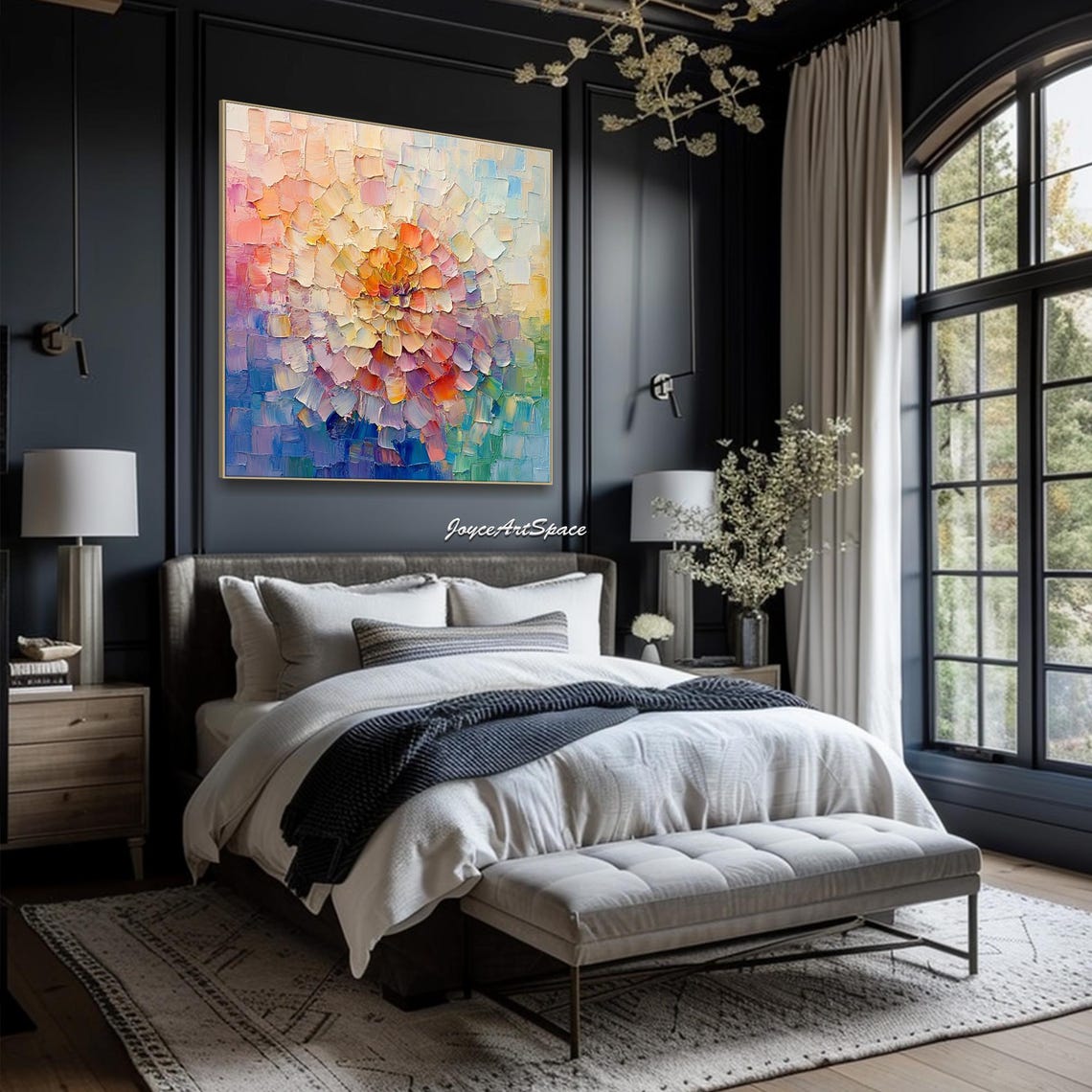 Abstract Blooming Dahlia Flower Pastel Colors 3D Impasto Poster - Image 3