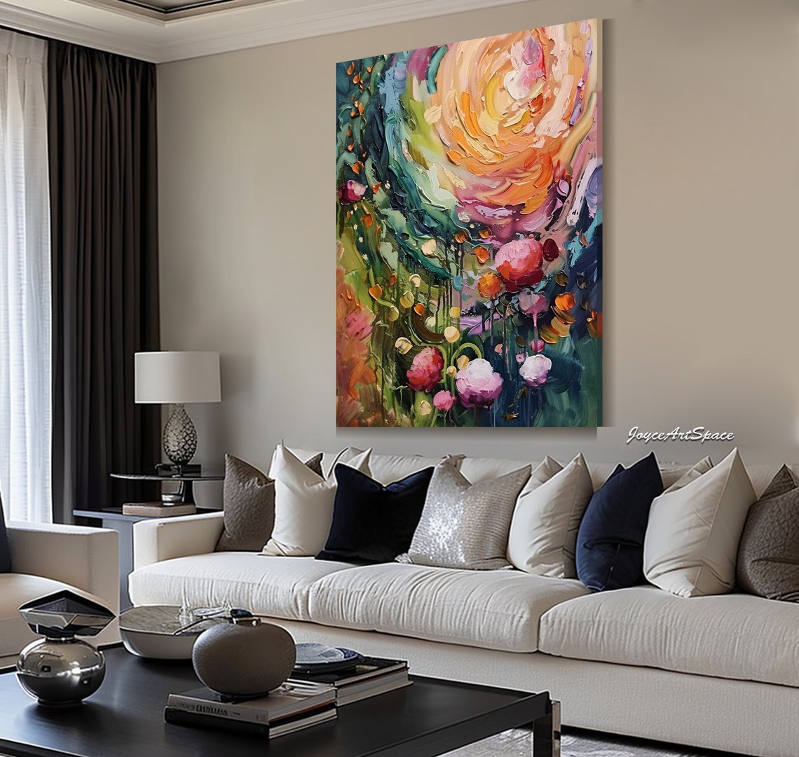 Orange Blossom Sun Abstract Textured 3D Colorful Floral Oil Poster - Image 3