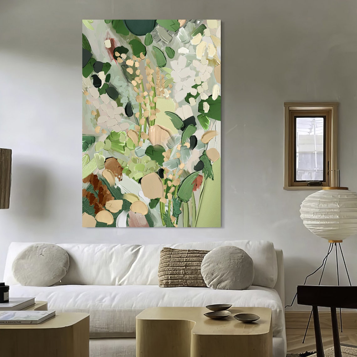 Sage Green Botanical Leaves Cream Minimalist 3D Textured Wall Art - Image 3