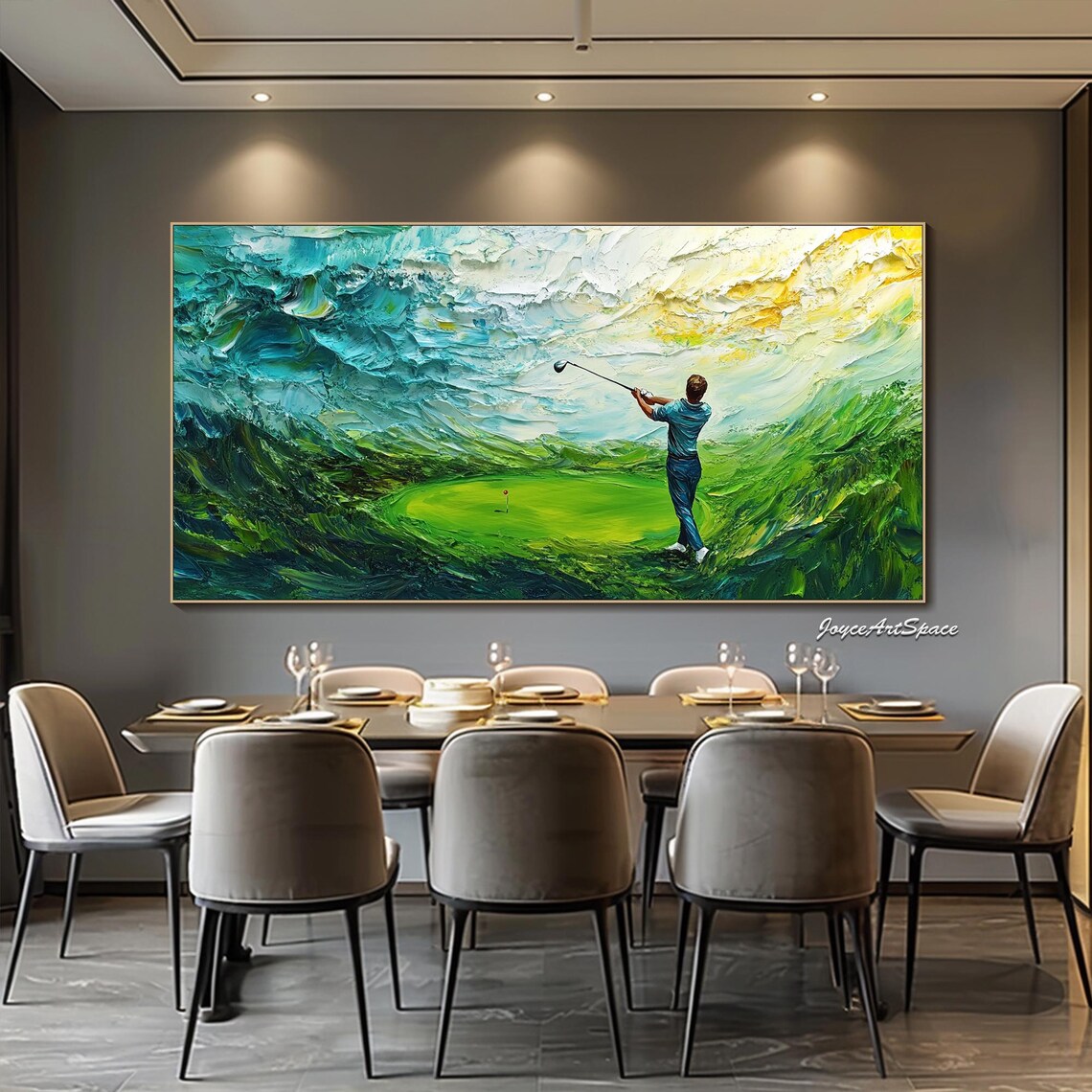 Golfer Mid Swing Green Course Textured 3D Sports Oil Painting Poster - Image 5