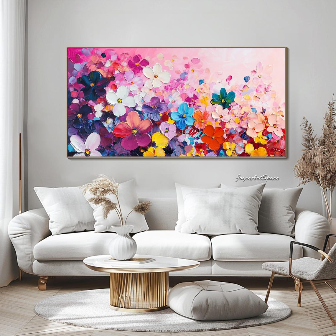 Large Floral Wall Art Pink Painting Creamy 3d Textured Oil Painting On Original Flower Oil Painting Colorful Bed Room Wall Art - Image 5