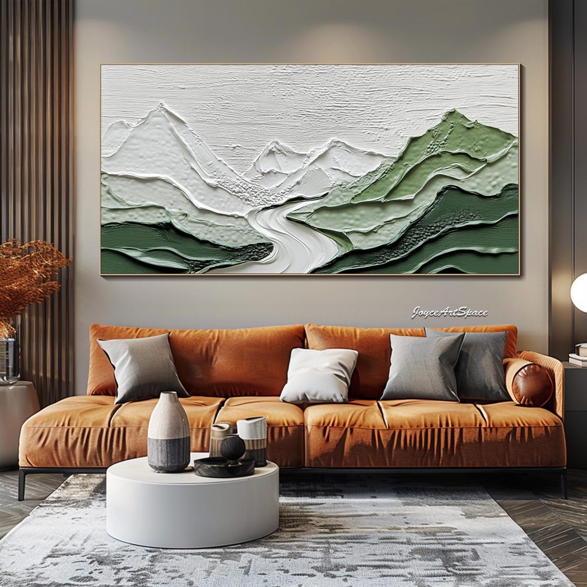 Green Mountains White River Valley Textured 3D Impasto Art Poster - Image 2