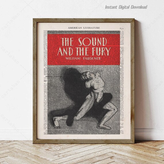 William Faulkner Sound And Fury Red Typography Book Page Art Print Poster