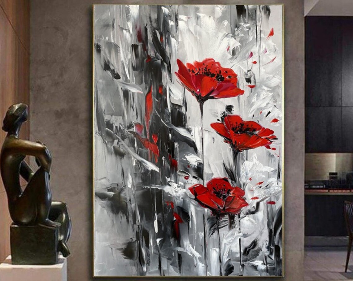 Abstract Poppy Flowers Oil-Painting-Style Art Print