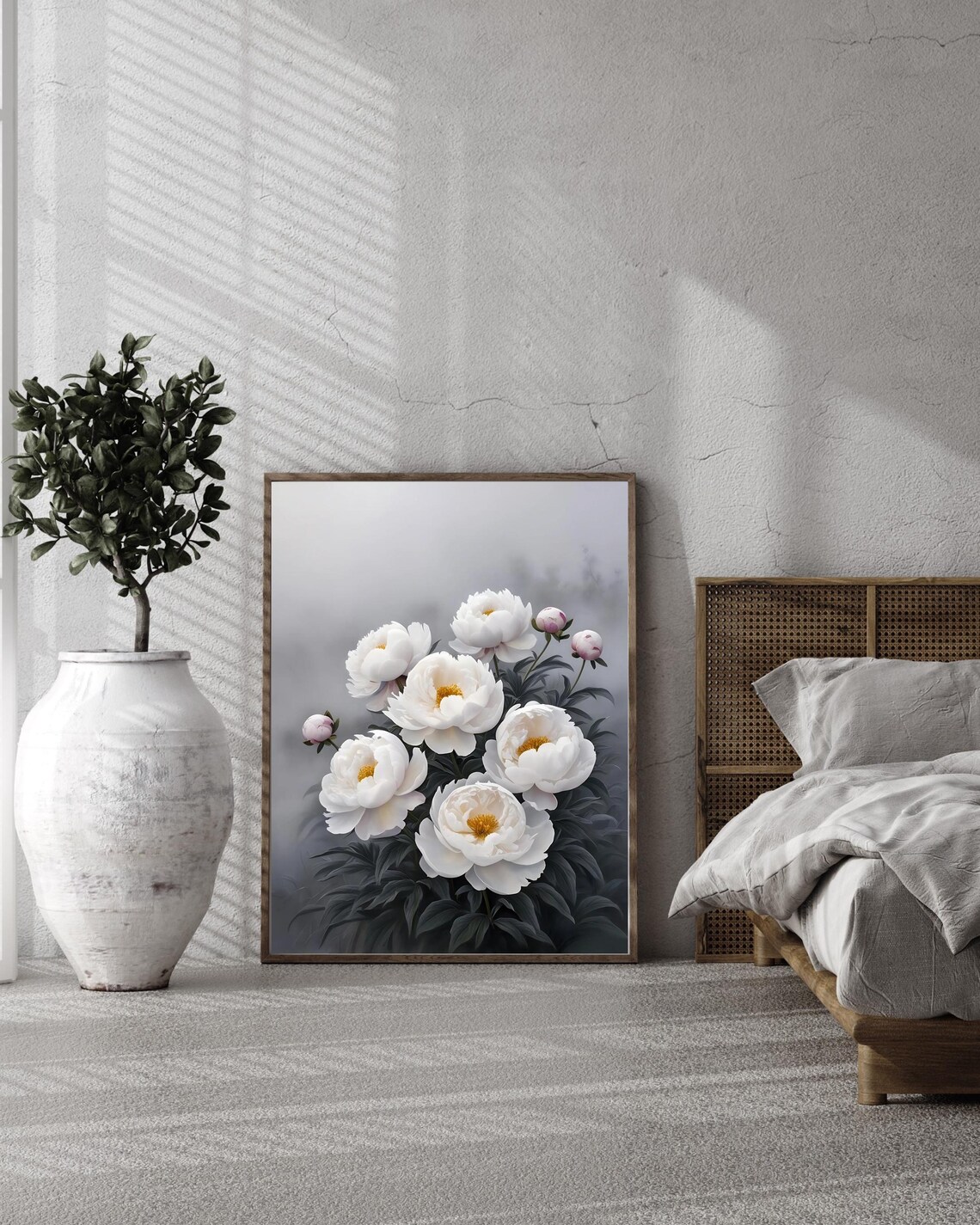 White Peony Botanical Art Print, Minimalist Spring Decor - Image 3