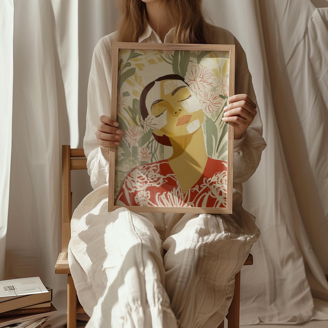 Dreamy Floral Woman Portrait, Botanical Boho Art Print - Image 3