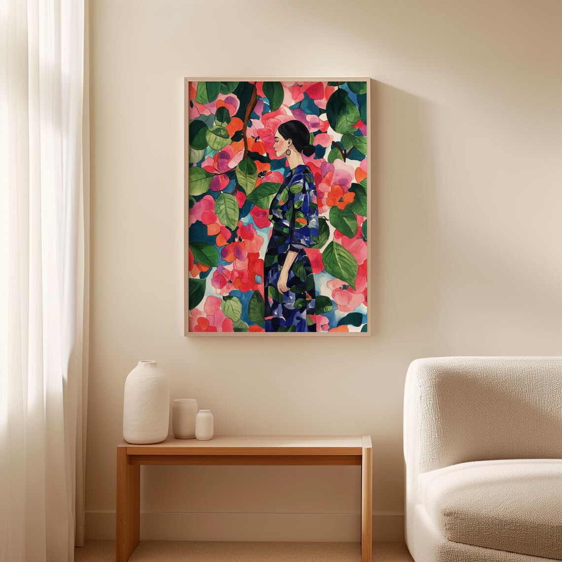 Woman Portrait, Botanical Floral Decor Art Print - Image 3