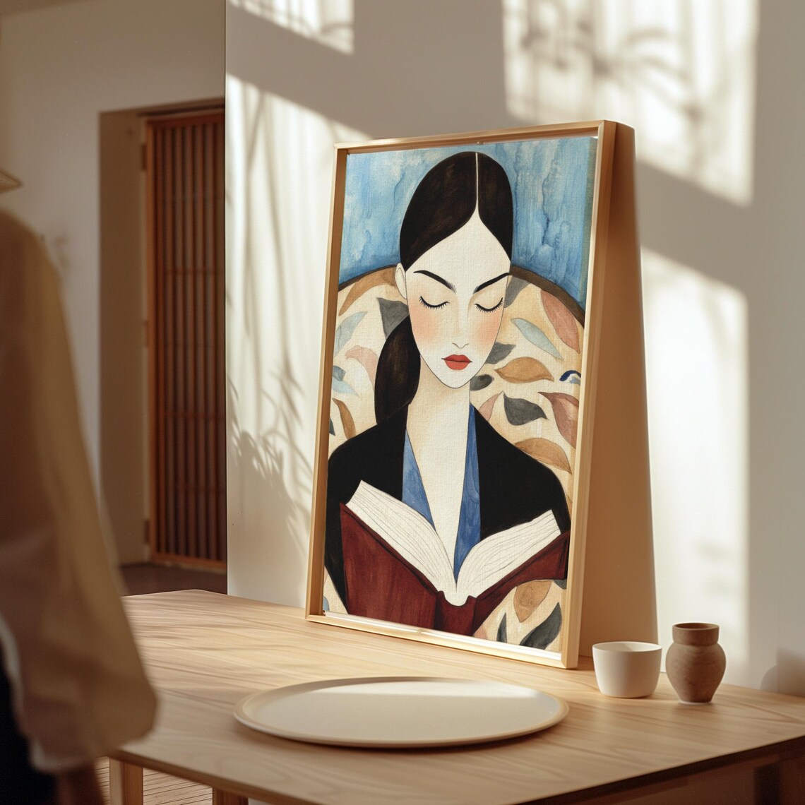 Woman Reading Illustration, Moody Peaceful Home Decor - Image 2