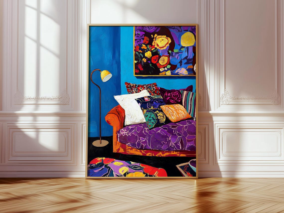 Maximalist Purple Chaise Lounge Colorful Interior Scene Poster