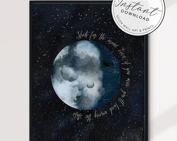 Shoot for the Moon Inspirational Quote, Space Poster