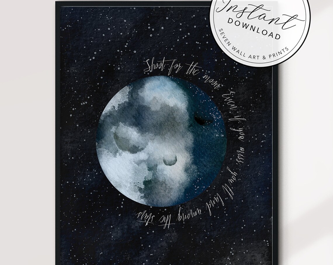 Shoot for the Moon Inspirational Quote, Space Poster