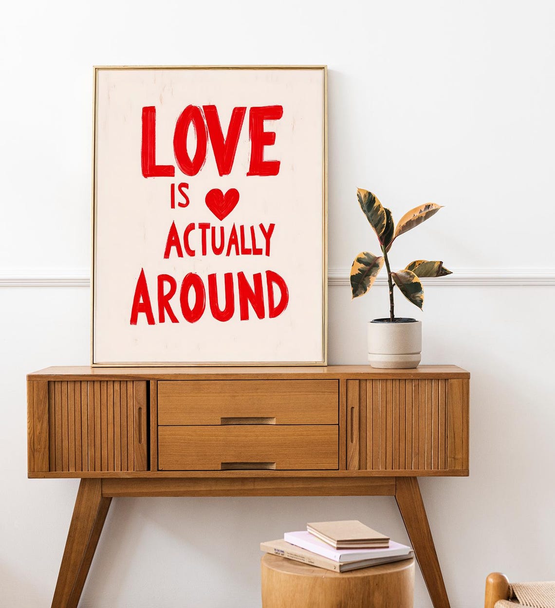 Love Is Actually Around Red Hand Lettered Quote Heart Art Print Poster - Image 7