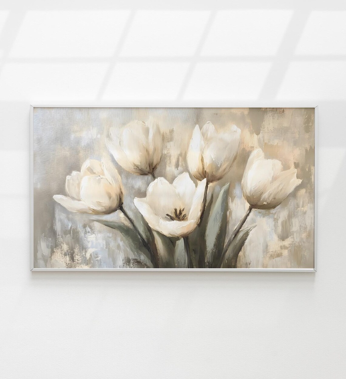 White Tulips Bouquet Soft Neutral Vintage Floral Oil Painting Poster