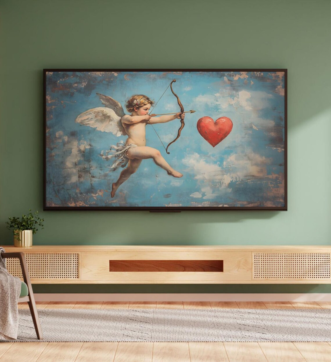 Vintage Cupid Aiming Bow Red Heart Valentine Love Painting Art Poster - Image 5