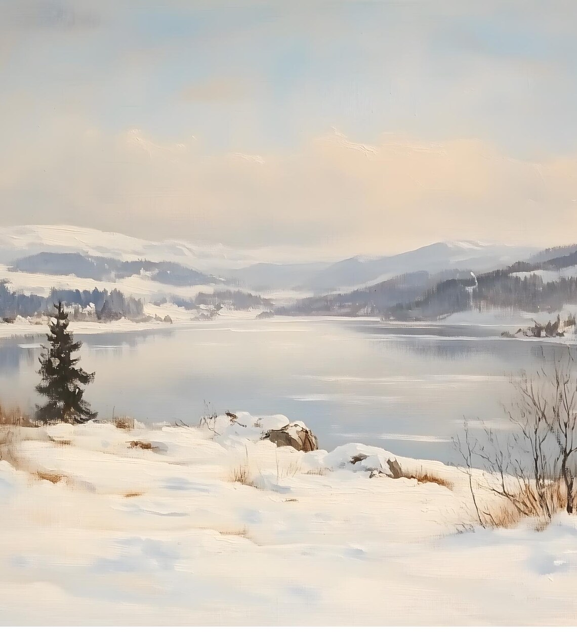 Vintage Winter Lake Snowy Pine Forest Mountains Landscape Art Poster - Image 6