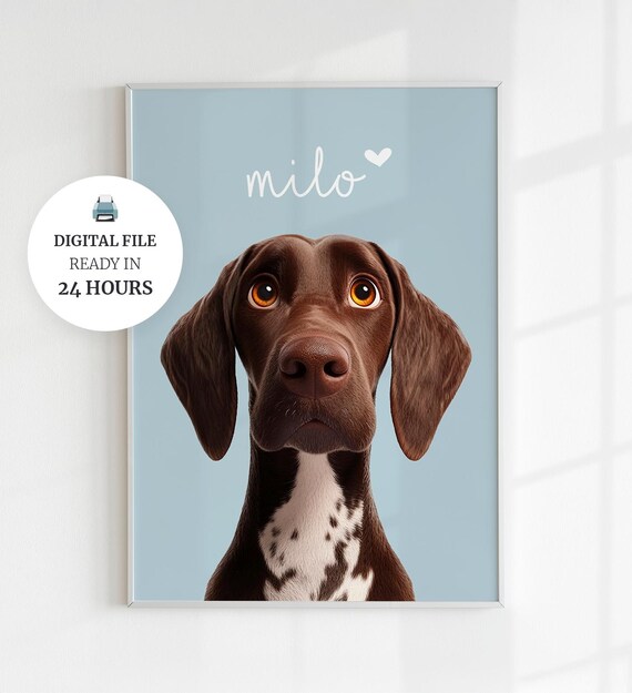 Custom Personalized Dog Portrait Illustration With Name Cute Pet Art Poster