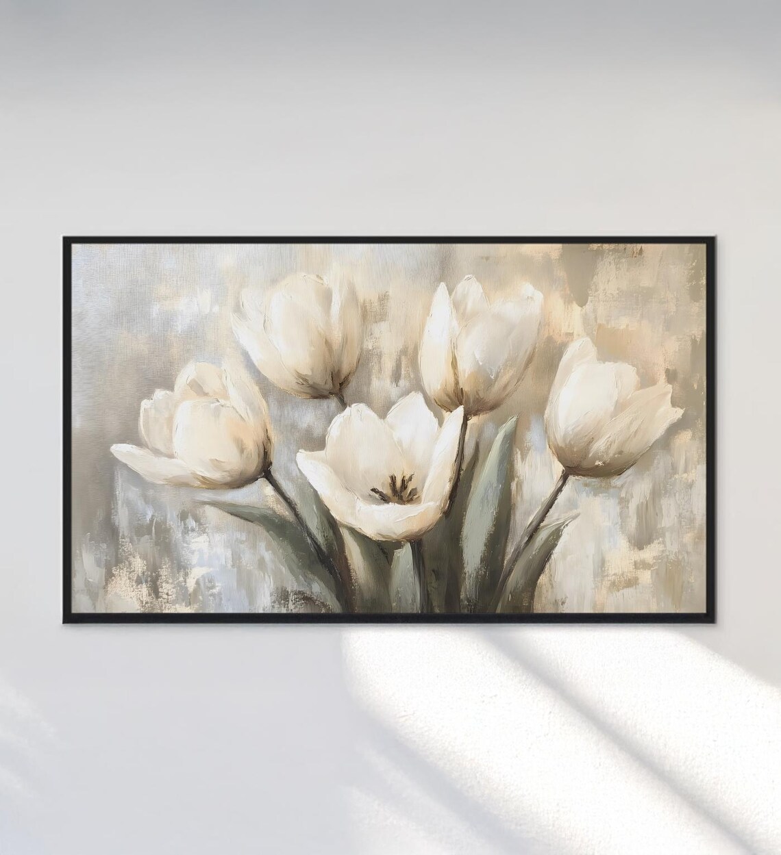White Tulips Bouquet Soft Neutral Vintage Floral Oil Painting Poster - Image 3