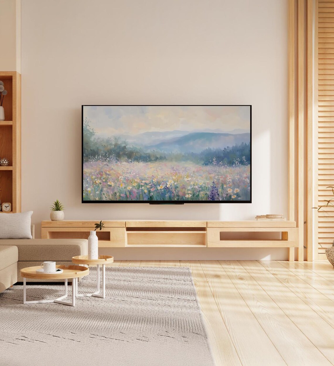 Pastel Wildflower Meadow Misty Mountains Spring Landscape Art Poster - Image 7