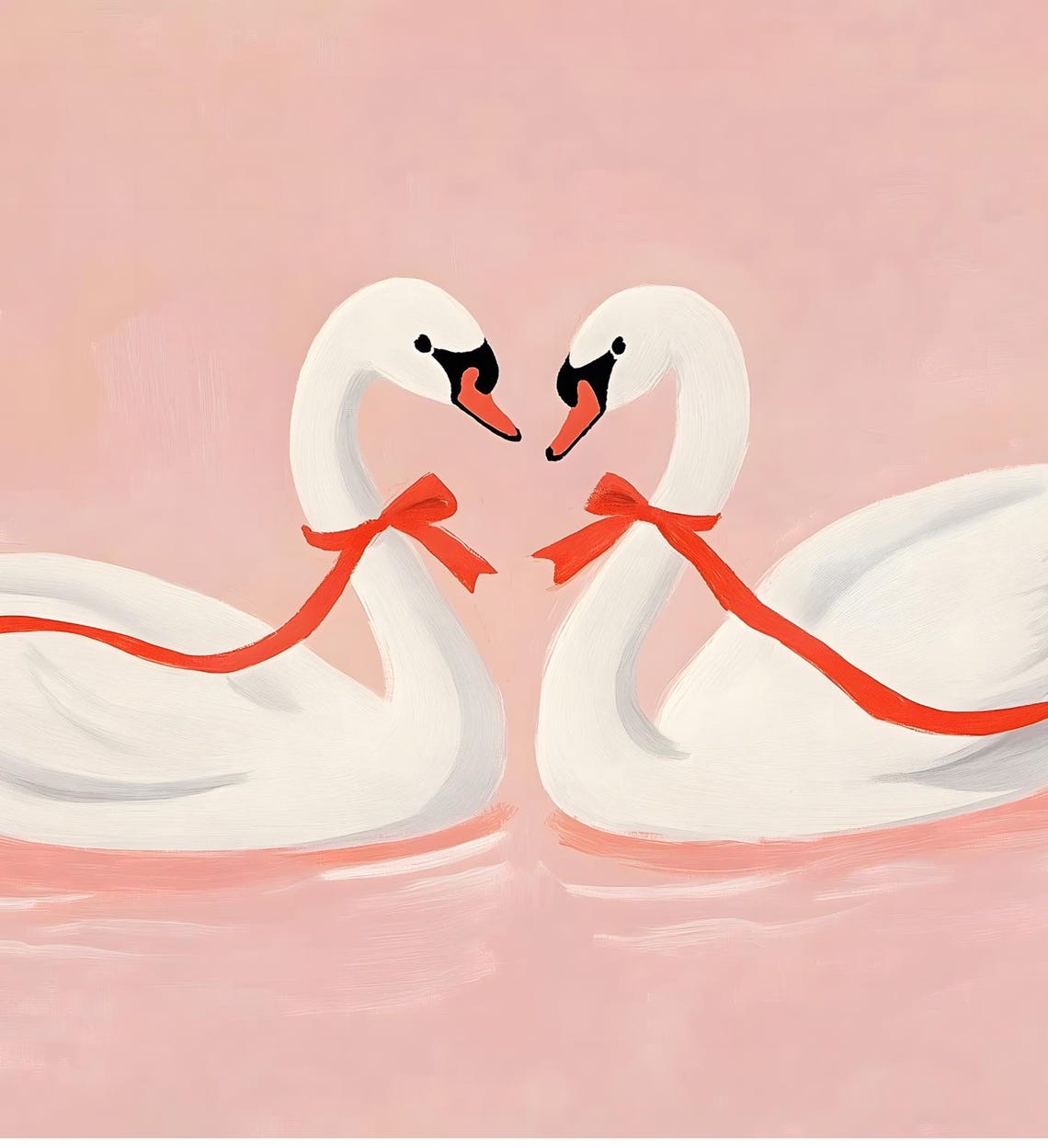 Romantic White Swans Red Ribbon Blush Pink Whimsical Art Poster - Image 6