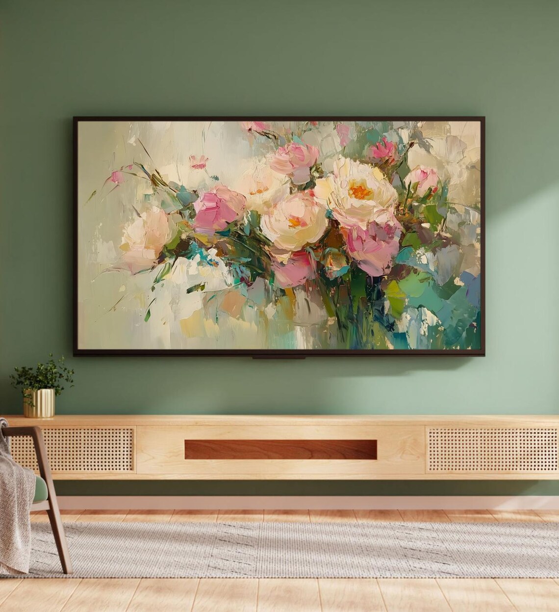Impressionistic Pink Cream Bouquet Floral Oil Painting Colorful Art Poster - Image 5