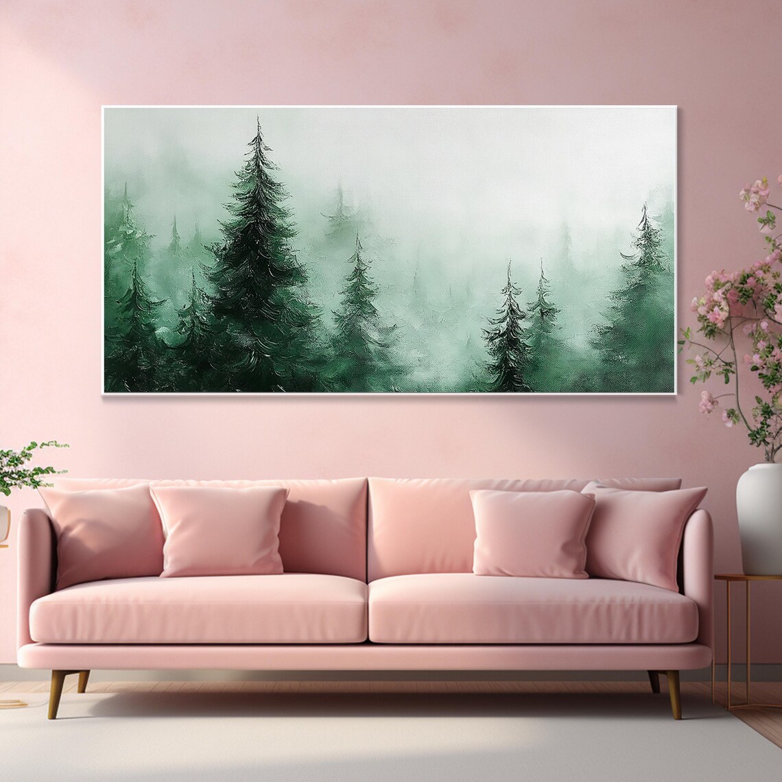 Modern Abstract Landscape Original Knife Painting Oil Pine Forest Visual Art Home Decor Thick Texture 3d Quality Natural Ambiance Soft Deep - Image 2