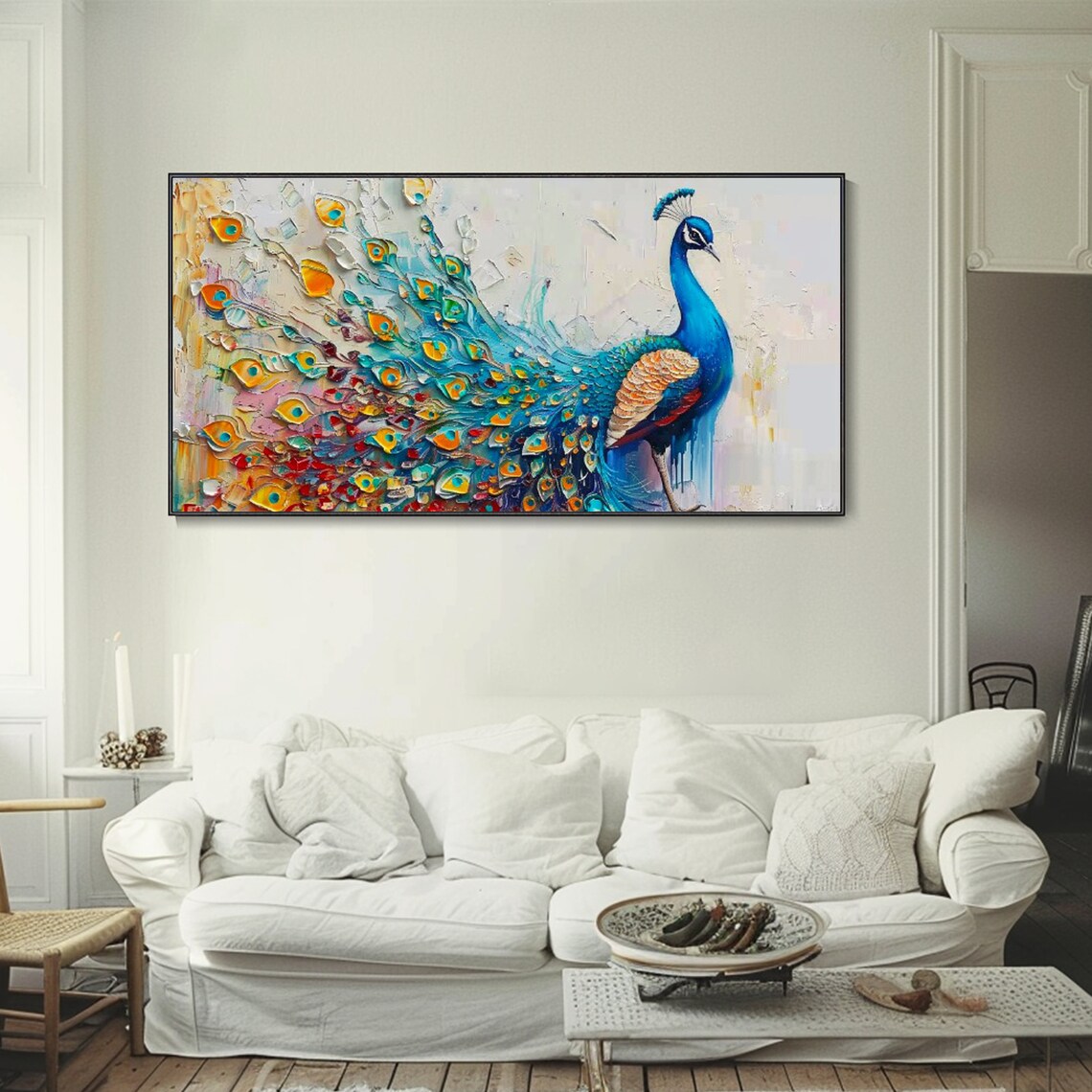 Peacock Oil Painting Abstract Animal Art Print - Image 2
