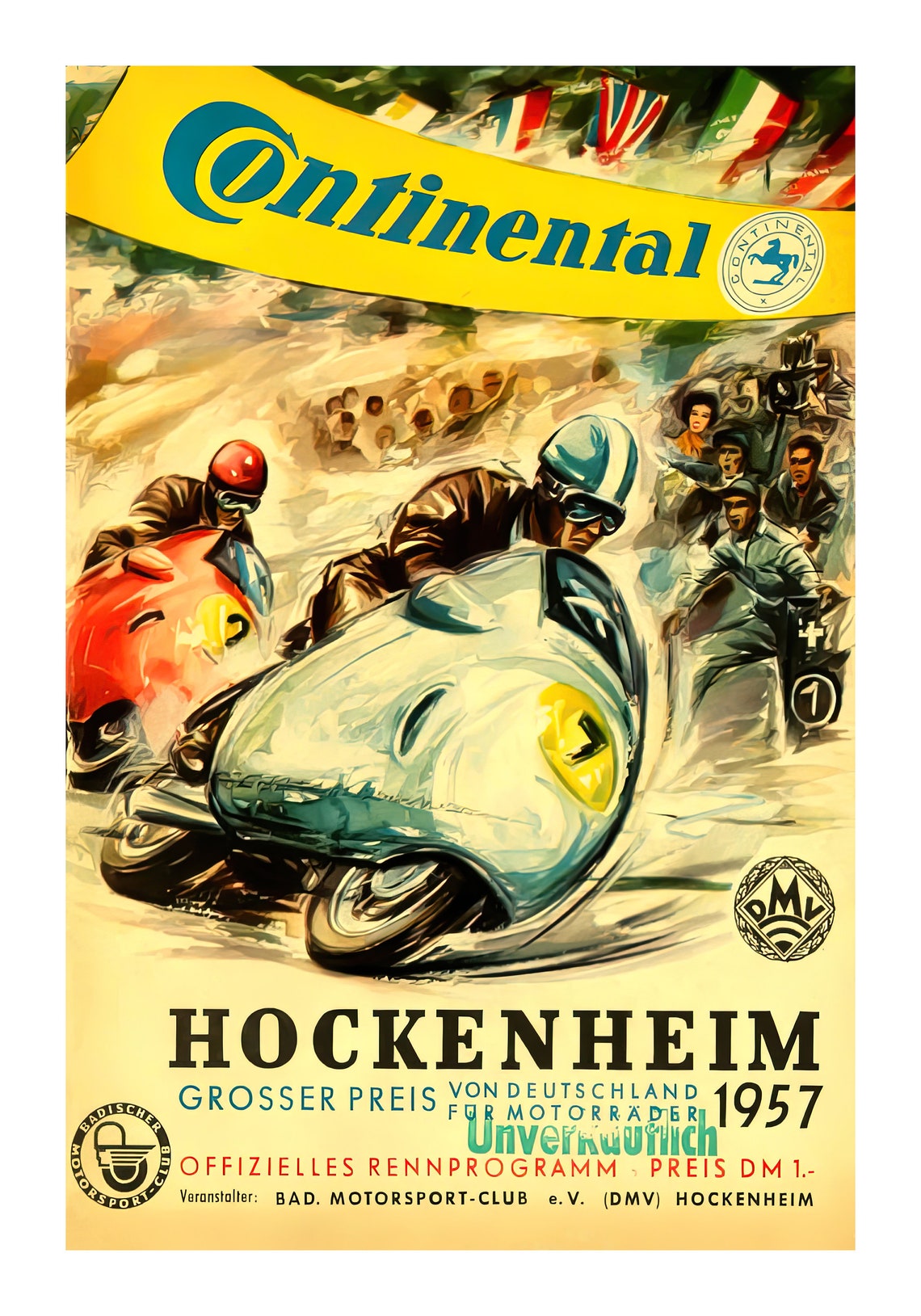 Hockenheim 1957 German Motorcycle Grand Prix Vintage Racing Poster