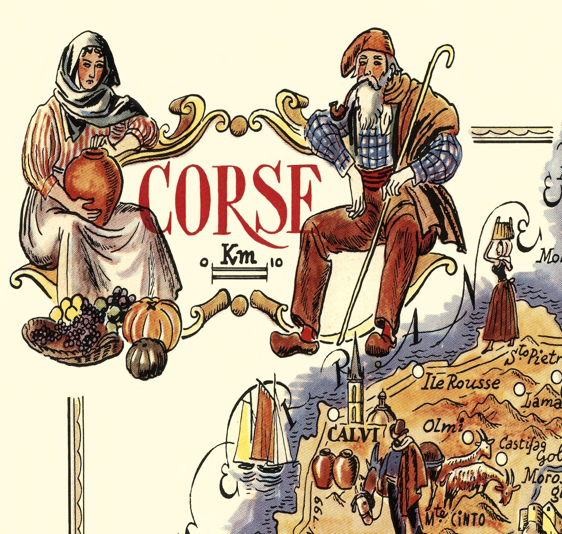 Corsica Map Poster, Vintage French Cartography