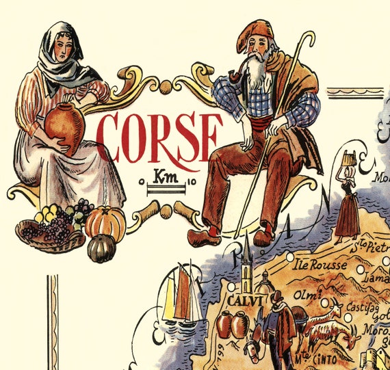 Corsica Map Poster, Vintage French Cartography
