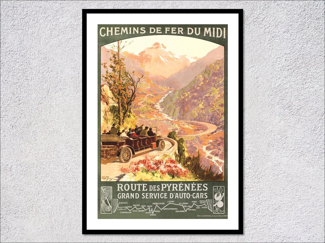Route Des Pyrénées Vintage France Travel Poster