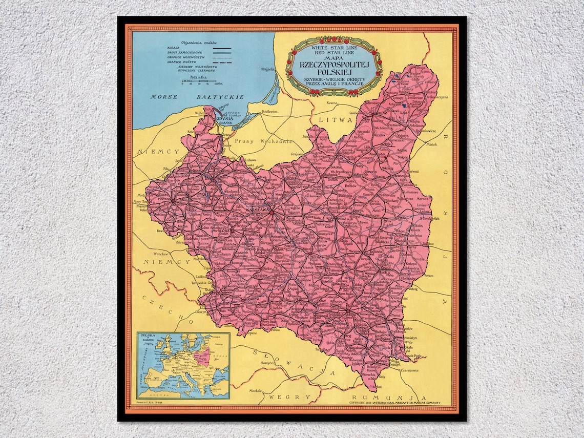 Historic Map of Poland, Vintage Cartography Art Print