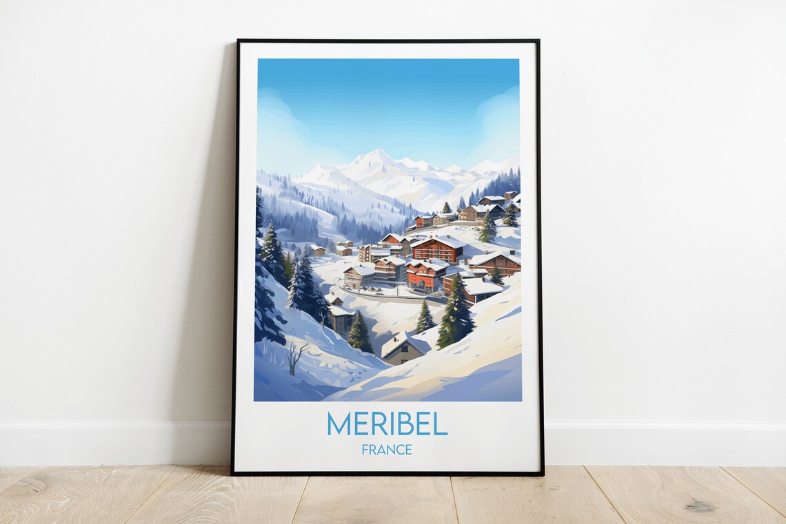 Meribel France Alpine Ski Resort Snowy Village Retro Travel Poster
