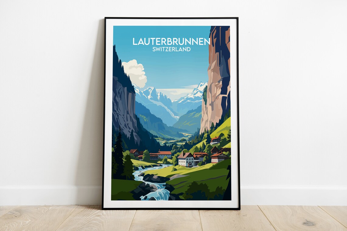 Lauterbrunnen Switzerland Alpine Valley Village Travel Poster