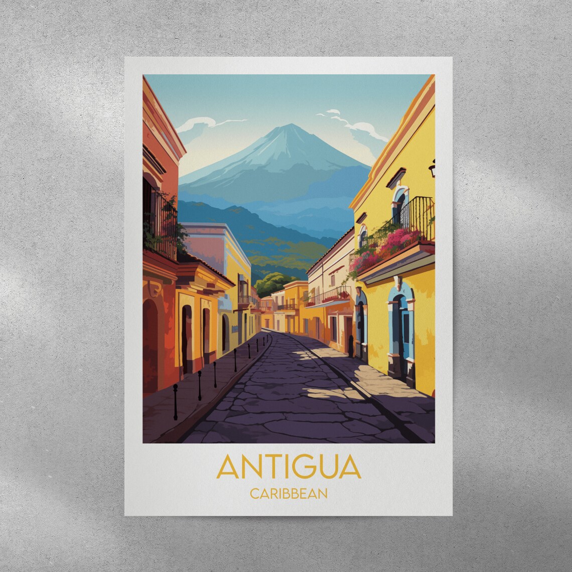 Antigua Caribbean Golden Colonial Street Sunset Glow Travel Poster - Image 3