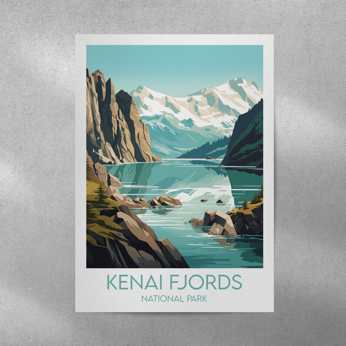 Kenai Fjords National Park Snowy Fjord Peaks Calm Scenic Poster - Image 2