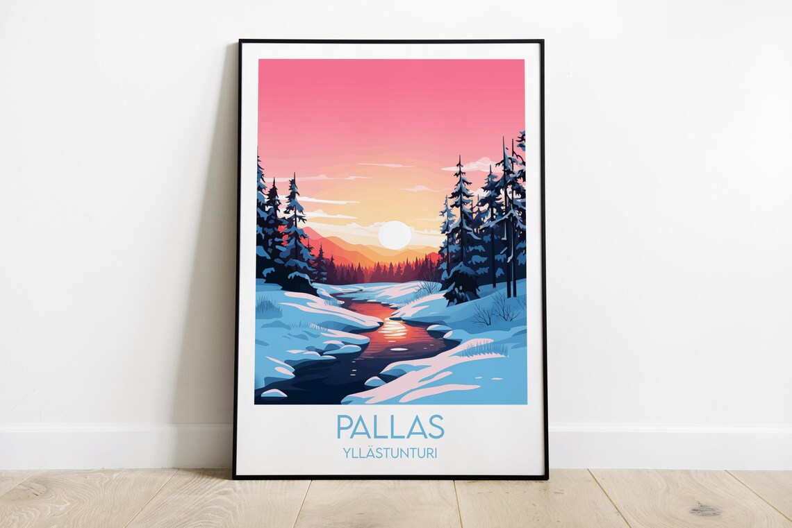 Pallas Yllastunturi Finland Lapland Snowy Sunset Travel Poster